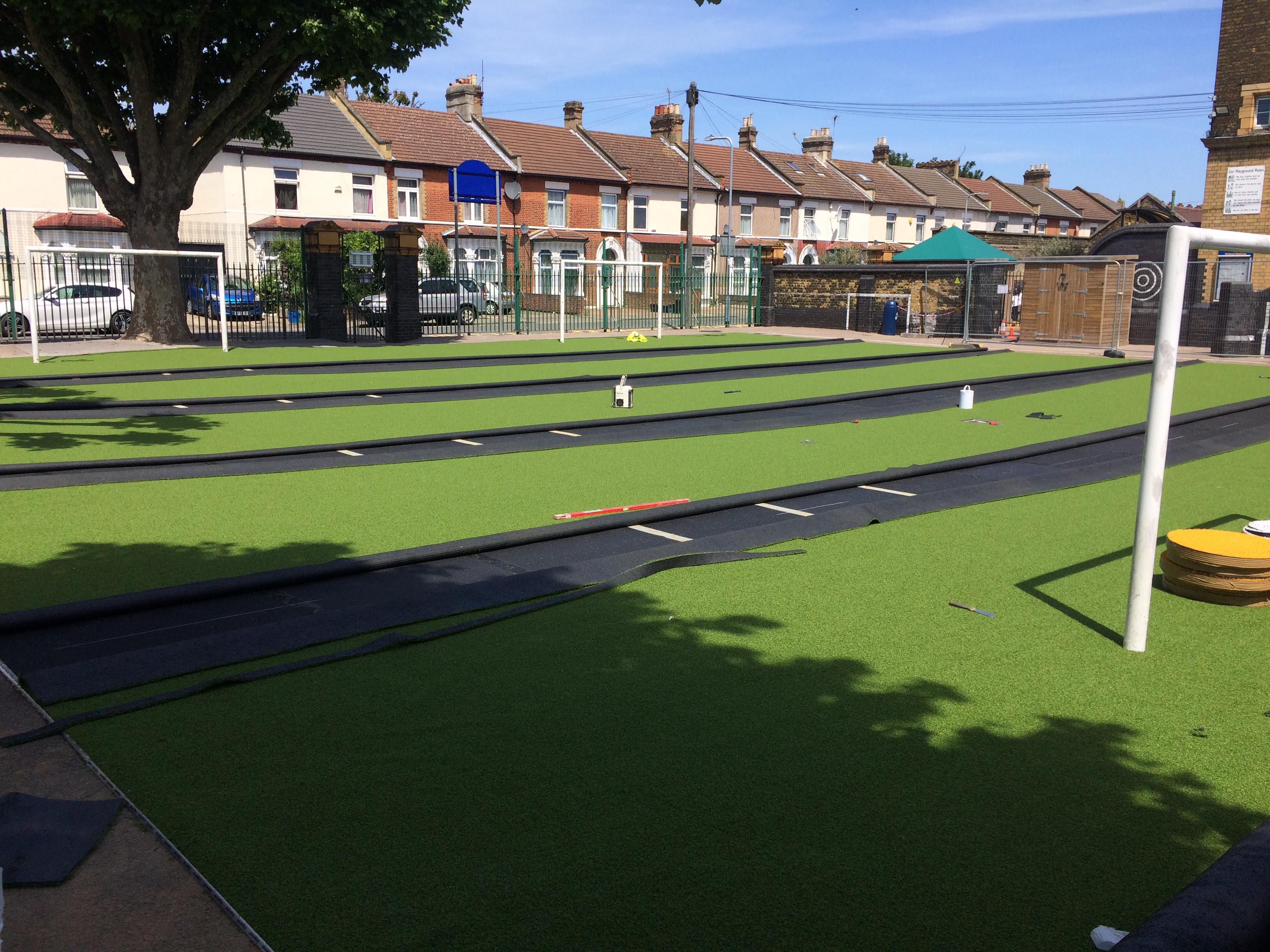 artificial turf MUGA installation at school