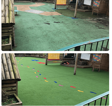 before wet pour rubber and after artificial turf