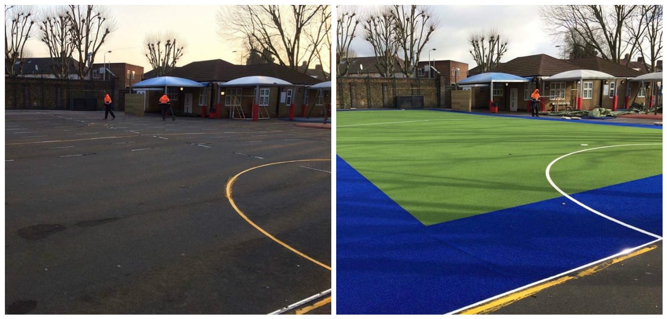 before and after artificial turf playground