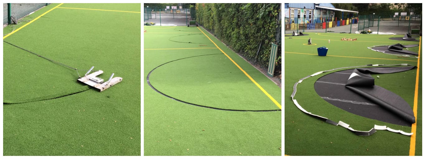 cutting sports markings into astro turf