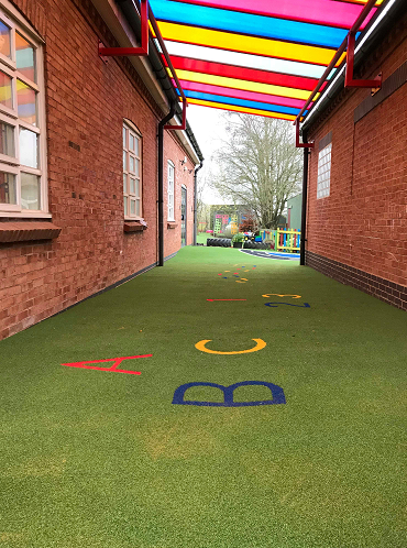 playground canopy area with artificial turf flooring