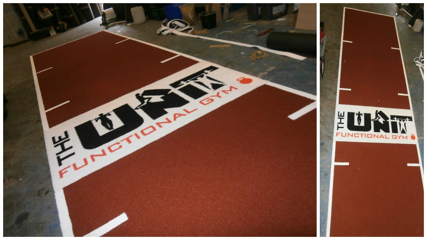 images of a rust gym mat with 'The Unit Functional Gym' logo in the centre in black with a white background