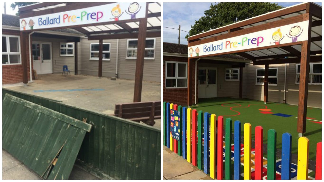 amazing transformation images of small playground tarmac image to colouful artificial grass