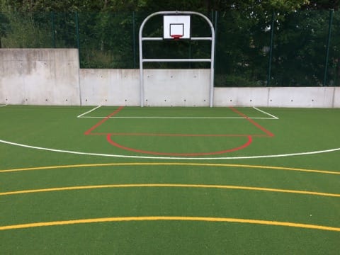 basketball hoop at the end of the pitch