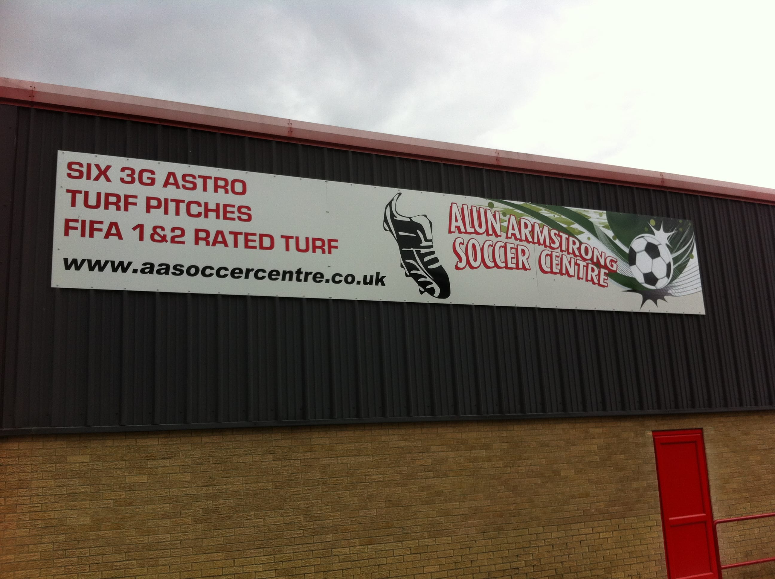 Alun Armstrong Soccer Centre outdoor sign