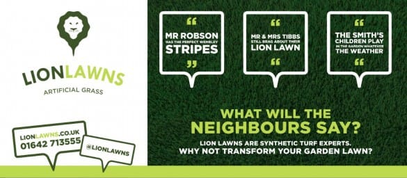 Lion Lawns landscape advert headed 'What will the neighbours say?'