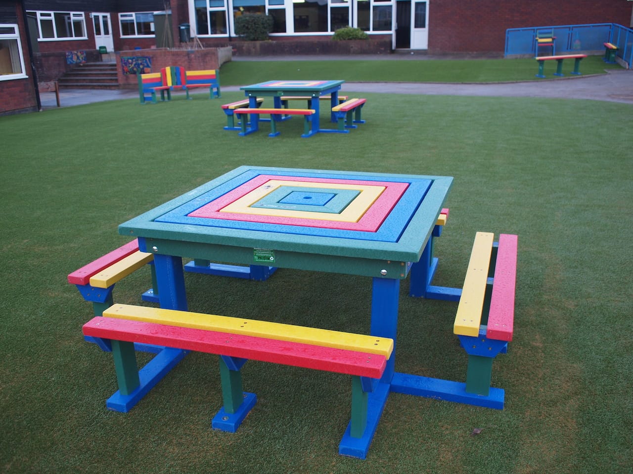 STM Artificial grass playground and marmax buddy benches playground equipment
