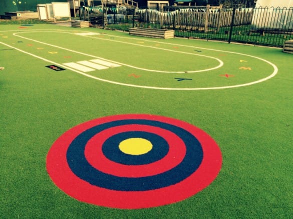 St Patricks Primary School synthetic playground install with target and roadway