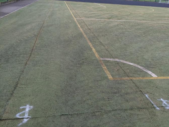 MUGA turf lines before were discoloured