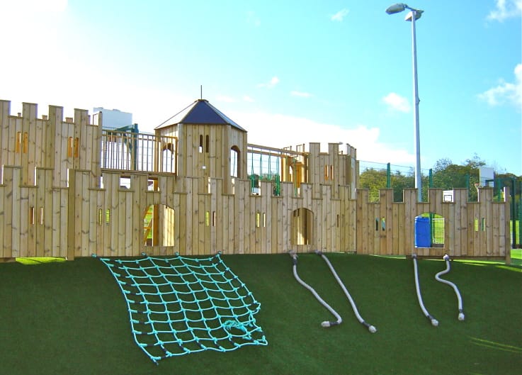 artificial turf Playground Surface with wooden play Equipment