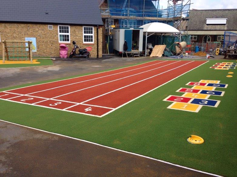 running track and hopscotch