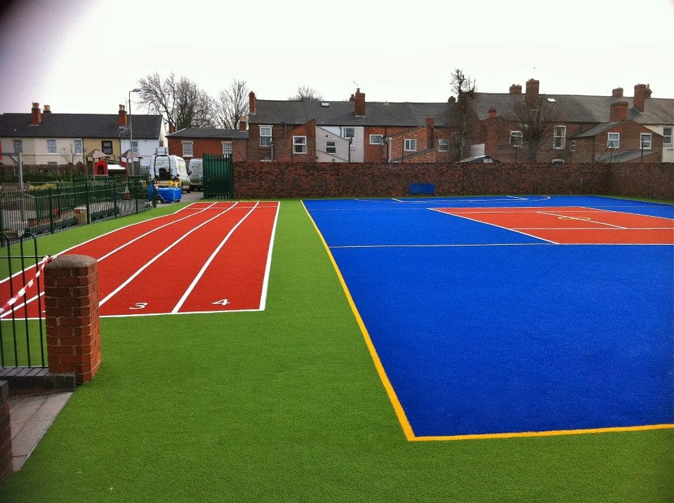 primary school playground with sports pitch and running track