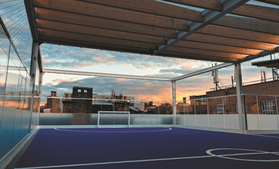 indoor football pitch on top of building
