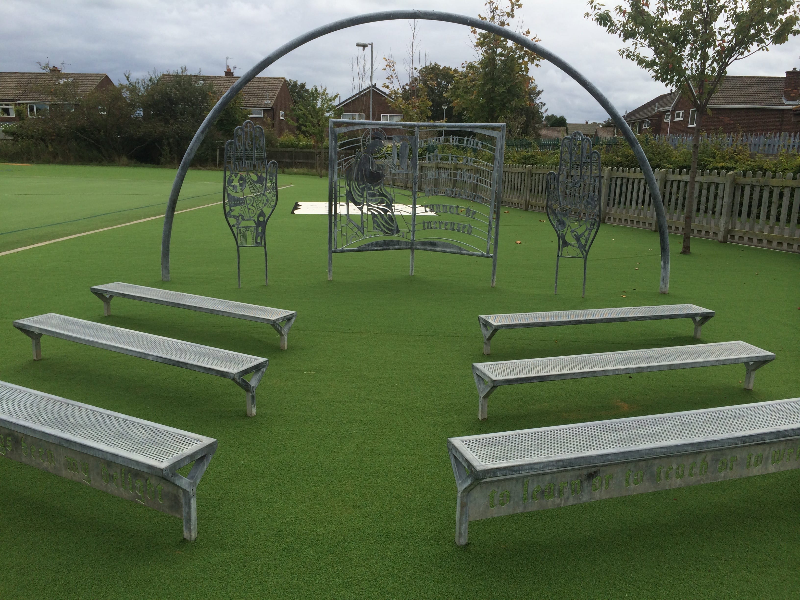 school artificial grass in seating area 