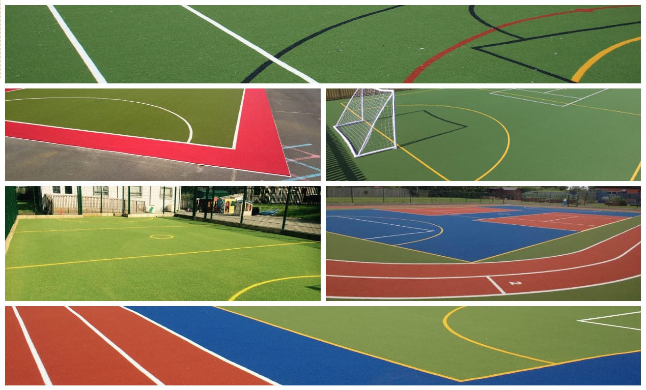 collage of six images of synthetic turf mugas