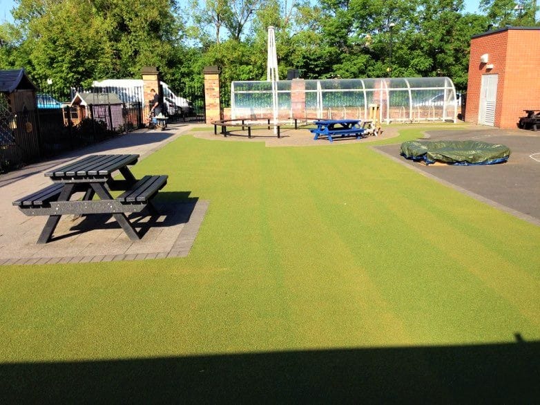 school artificial grass landscaping surface with picnic area