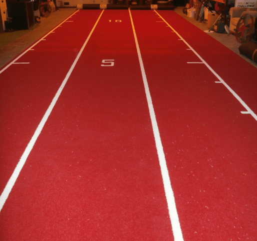 four lane running track in red