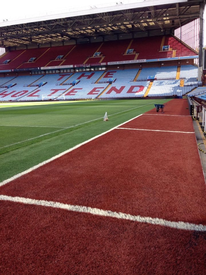 aston villa burgundy touchlines at the sides of the pitch