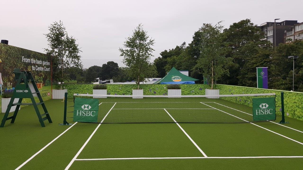 synthetic turf tennis court at Wimbledon sponsored by HSBC
